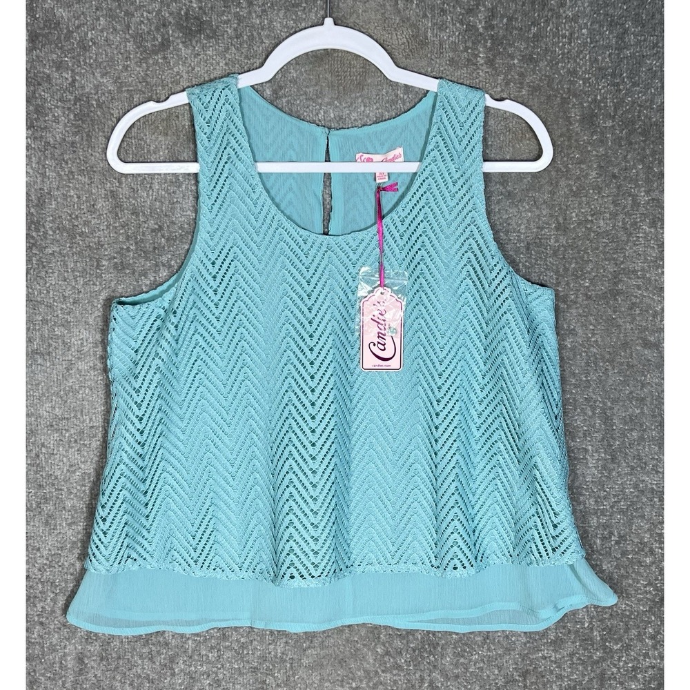 Candies Double Layer Lace Tank Top Womens Size Medium Nile Blue Scoop Neck New